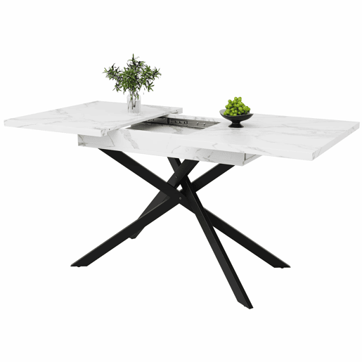 Mesa extensível 120-160 cm - Mesa de jantar extensível - Pernas de ferro cruzadas - Branco e Preto