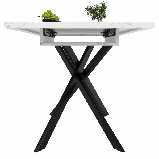 Mesa extensível 120-160 cm - Mesa de jantar extensível - Pernas de ferro cruzadas - Branco e Preto