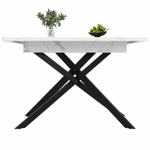 Mesa extensível 120-160 cm - Mesa de jantar extensível - Pernas de ferro cruzadas - Branco e Preto