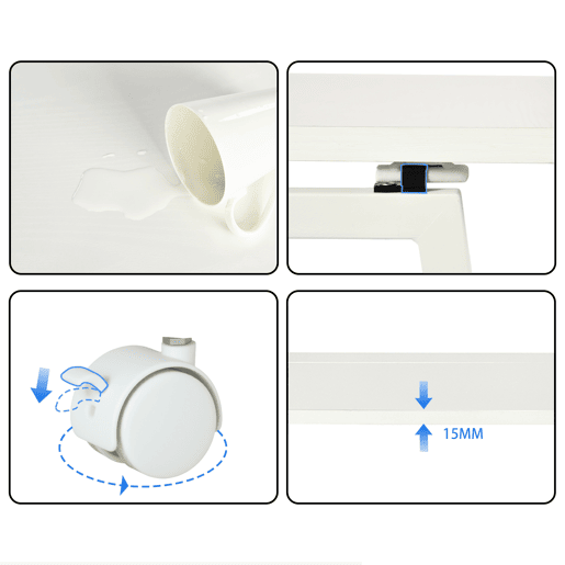 Conjunto De Secretária Dobrável Branca E Cadeira De Escritório Bege Em Veludo Com Altura Ajustável E Rotação 360 Graus, Design Moderno E Compacto Para Teletrabalho Ou Estudo Em Espaços Pequenos
