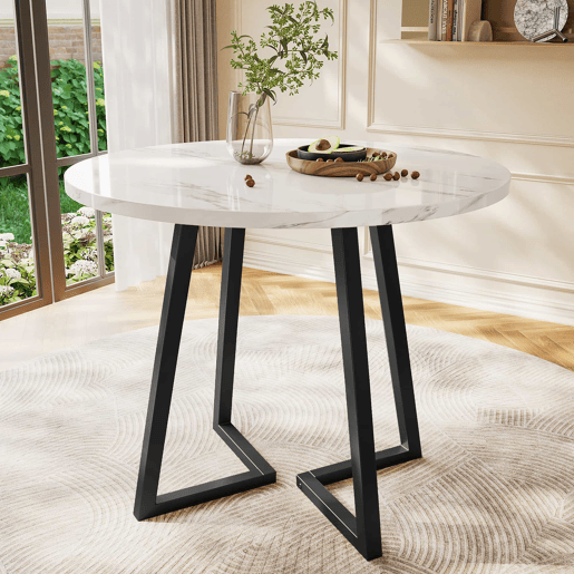 Mesa redonda 1 peça - Mesa de cozinha com estrutura metálica única - Branco Preto