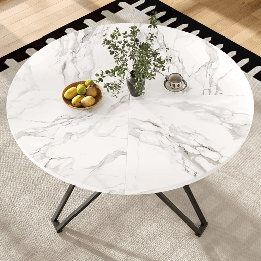 Conjunto de mesa e cadeiras 5 peças - Mesa redonda 100 cm - Pernas metálicas pretas - Cadeiras em linho cinzento