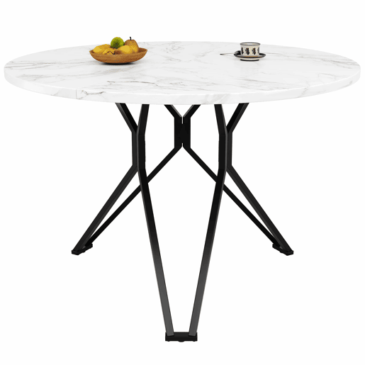 Conjunto de mesa e cadeiras 5 peças - Mesa redonda 100 cm - Pernas metálicas pretas - Cadeiras em linho cinzento