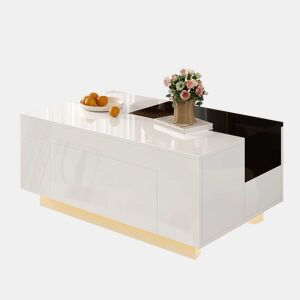 Mesa de centro 105 cm - com iluminação LED, tampo extensível, arrumação oculta, 16 cores - pretobranco