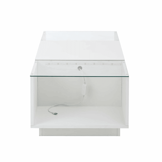 Mesa de centro moderna 105 cm - com arrumação, iluminação LED, 2 gavetas, vidro - Branco