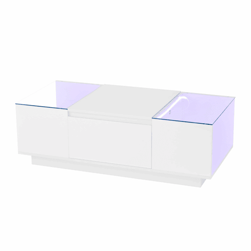 Mesa de centro moderna 105 cm - com arrumação, iluminação LED, 2 gavetas, vidro - Branco