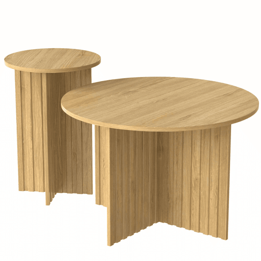Conjunto de mesas encaixáveis de madeira, 2 peças - Mesas de centro redondas, design escandinavo, funcionais e versáteis - Natural