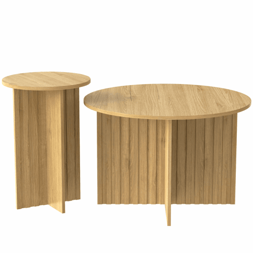 Conjunto de mesas encaixáveis de madeira, 2 peças - Mesas de centro redondas, design escandinavo, funcionais e versáteis - Natural