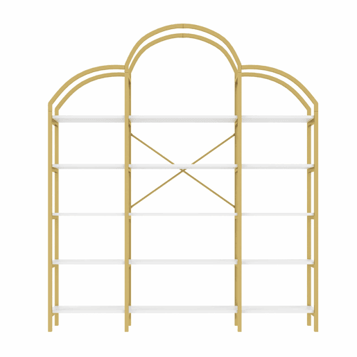 Estante 170x26x190 cm - Estilo simples, estrutura em aço e MDF, 5 níveis, formato de nuvem, dourado e branco Estante 170x26x190 cm - Estilo simples, estrutura em aço e MDF, 5 níveis, formato de nuvem, dourado e branco