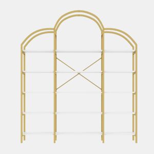 Estante 170x26x190 cm - Estilo simples, estrutura em aço e MDF, 5 níveis, formato de nuvem, dourado e branco