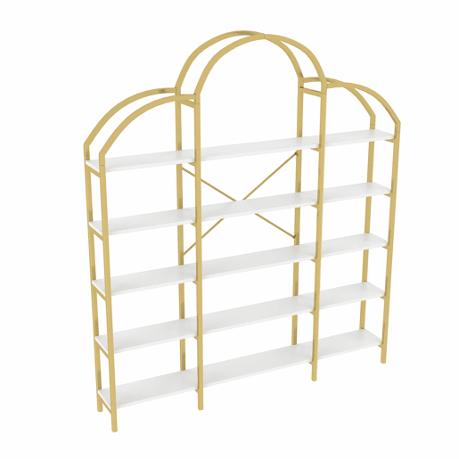 Estante 170x26x190 cm - Estilo simples, estrutura em aço e MDF, 5 níveis, formato de nuvem, dourado e branco Estante 170x26x190 cm - Estilo simples, estrutura em aço e MDF, 5 níveis, formato de nuvem, dourado e branco