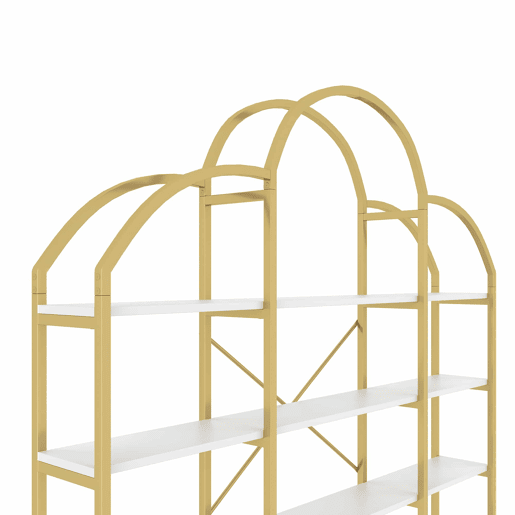 Estante 170x26x190 cm - Estilo simples, estrutura em aço e MDF, 5 níveis, formato de nuvem, dourado e branco Estante 170x26x190 cm - Estilo simples, estrutura em aço e MDF, 5 níveis, formato de nuvem, dourado e branco