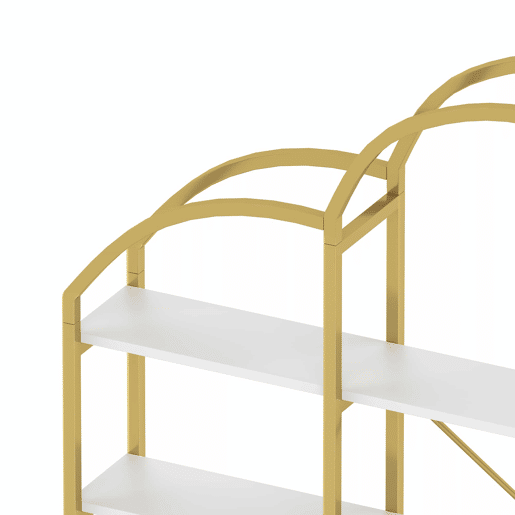 Estante 170x26x190 cm - Estilo simples, estrutura em aço e MDF, 5 níveis, formato de nuvem, dourado e branco Estante 170x26x190 cm - Estilo simples, estrutura em aço e MDF, 5 níveis, formato de nuvem, dourado e branco