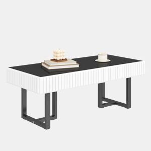 Mesa de centro 110x50,5 cm - estilo clássico, tampo alto brilho - Preto e Branco