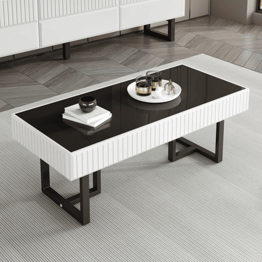 Mesa de centro 110x50,5 cm - estilo clássico, tampo alto brilho - Preto e Branco Mesa de centro 110x50,5 cm - estilo clássico, tampo alto brilho - Preto e Branco