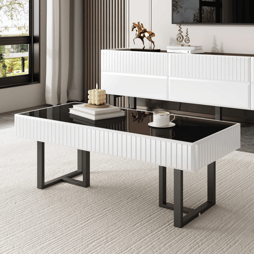 Mesa de centro 110x50,5 cm - estilo clássico, tampo alto brilho - Preto e Branco Mesa de centro 110x50,5 cm - estilo clássico, tampo alto brilho - Preto e Branco