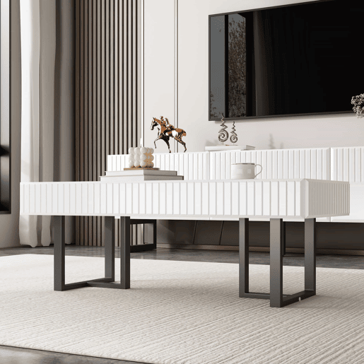 Mesa de centro 110x50,5 cm - estilo clássico, tampo alto brilho - Preto e Branco Mesa de centro 110x50,5 cm - estilo clássico, tampo alto brilho - Preto e Branco
