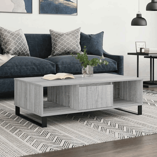 Mesa de Centro, Mesa baixa, 104x60x35 cm derivados madeira cinzento sonoma