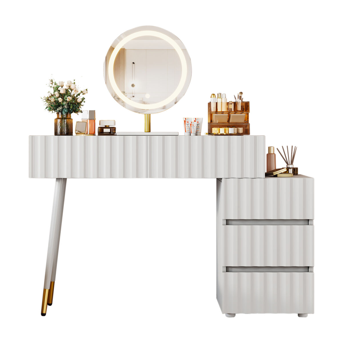Tocador de mdf con espejo y 5 cajones,blanco