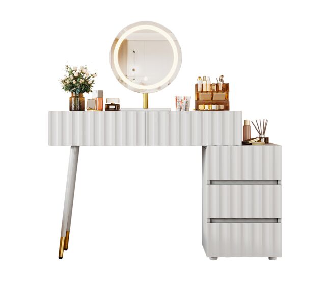 Tocador de mdf con espejo y 5 cajones,blanco