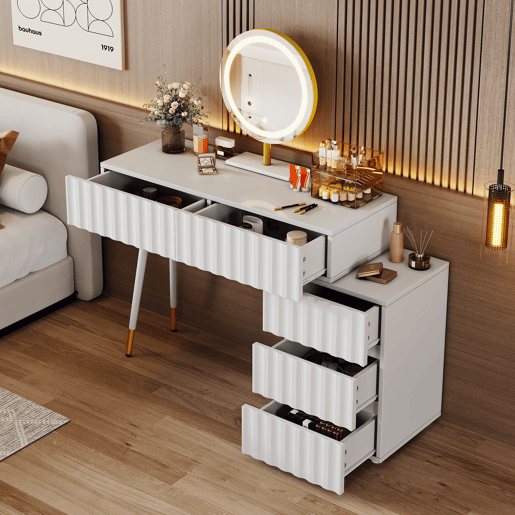Toucador de mdf com espelho e 5 gavetas,branco Toucador de mdf com espelho e 5 gavetas,branco