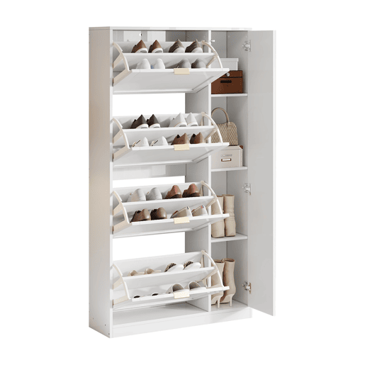 Sapateira de painel de partículas com 4 tabuleiros,branco