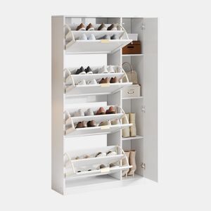 Sapateira de painel de partículas com 4 tabuleiros,branco