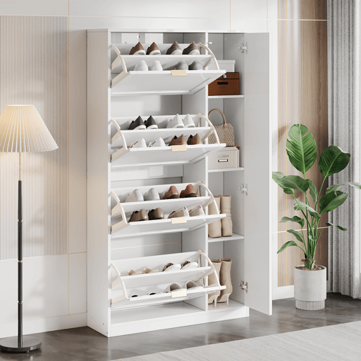 Sapateira de painel de partículas com 4 tabuleiros,branco