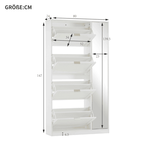 Sapateira de painel de partículas com 4 tabuleiros,branco