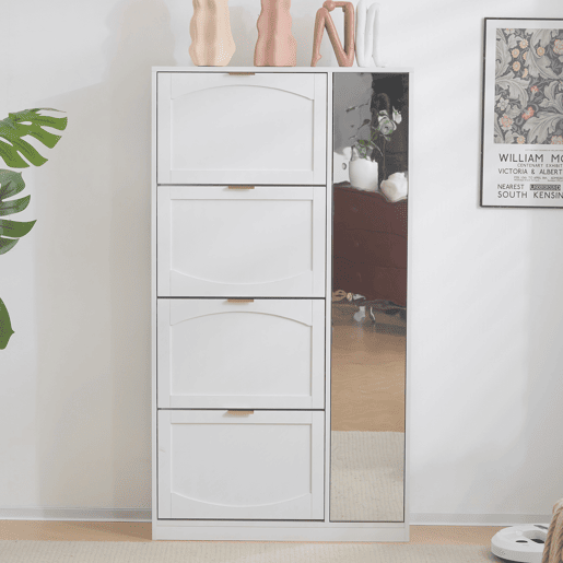 Sapateira de painel de partículas com 4 tabuleiros,branco