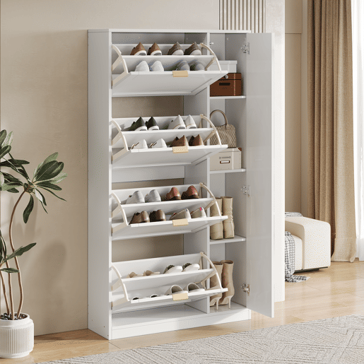 Sapateira de painel de partículas com 4 tabuleiros,branco
