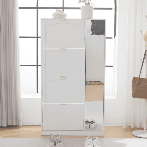 Sapateira de painel de partículas com 4 tabuleiros,branco