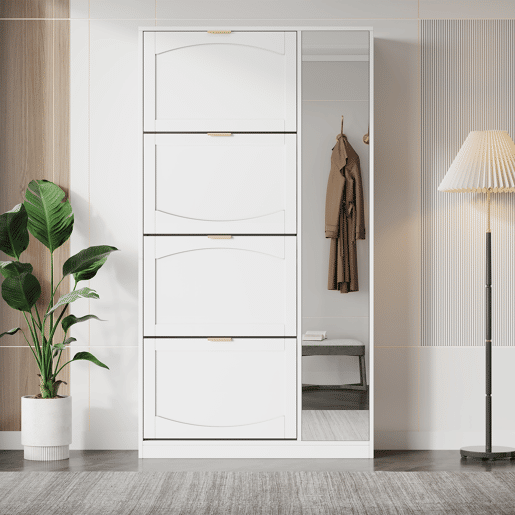 Sapateira de painel de partículas com 4 tabuleiros,branco