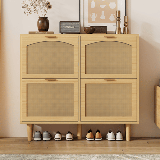 Sapateira de painel de partículas com 4 tabuleiros,natural