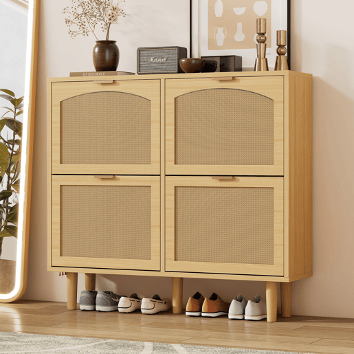 Sapateira de painel de partículas com 4 tabuleiros,natural