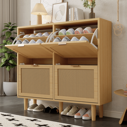 Sapateira de painel de partículas com 4 tabuleiros,natural