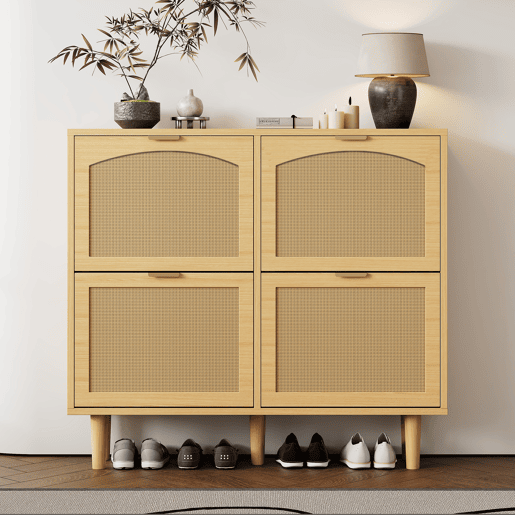 Sapateira de painel de partículas com 4 tabuleiros,natural