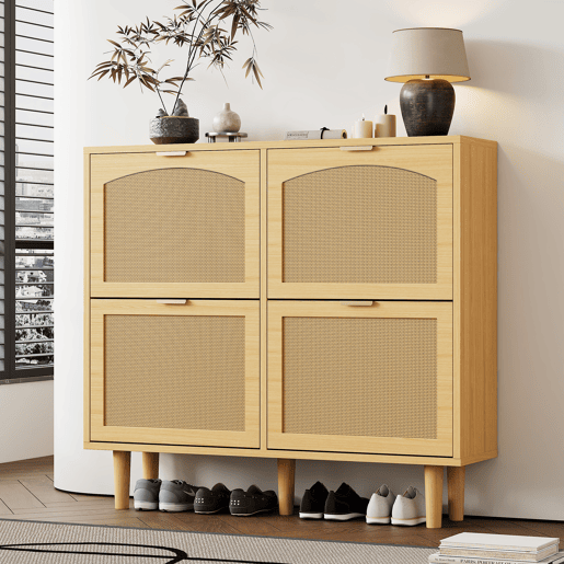 Sapateira de painel de partículas com 4 tabuleiros,natural
