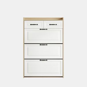 Sapateira de painel de partículas com 3 tabuleiros,natural+branco