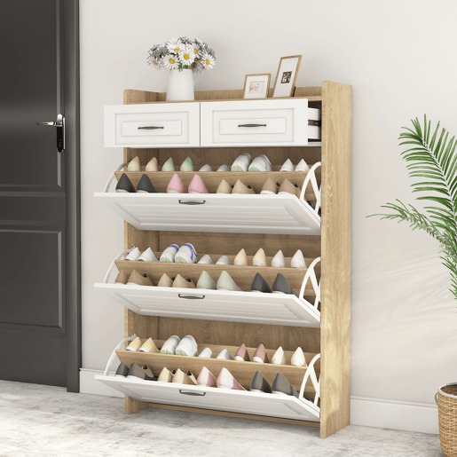 Sapateira de painel de partÃculas com 3 tabuleiros,natural+branco Sapateira de painel de partÃculas com 3 tabuleiros,natural+branco