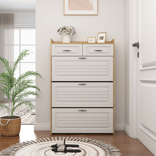 Sapateira de painel de partÃculas com 3 tabuleiros,natural+branco Sapateira de painel de partÃculas com 3 tabuleiros,natural+branco