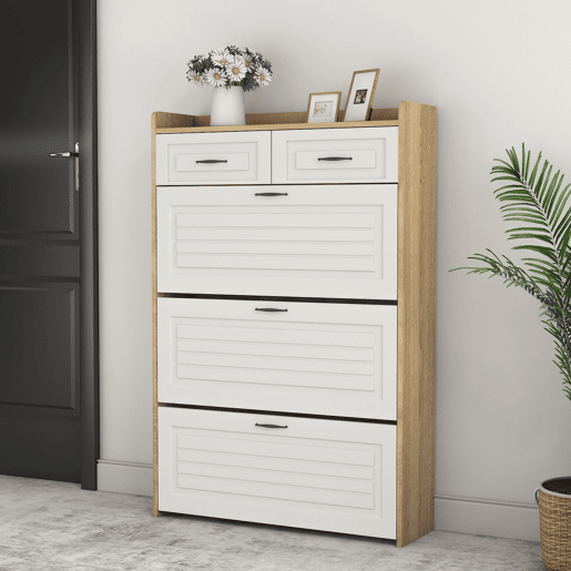 Sapateira de painel de partÃculas com 3 tabuleiros,natural+branco Sapateira de painel de partÃculas com 3 tabuleiros,natural+branco