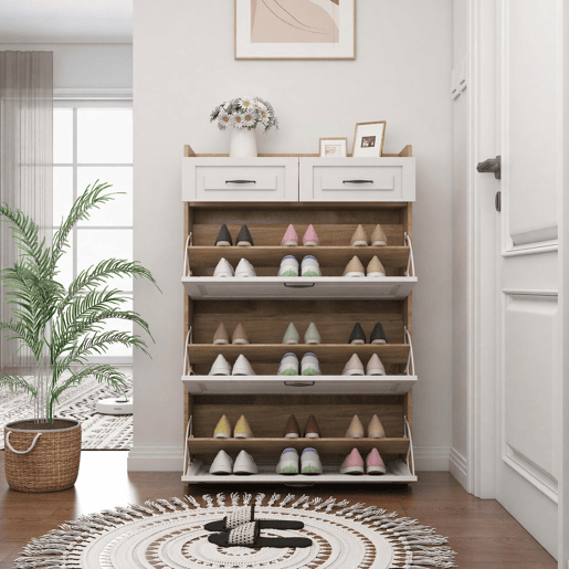 Sapateira de painel de partÃculas com 3 tabuleiros,natural+branco Sapateira de painel de partÃculas com 3 tabuleiros,natural+branco