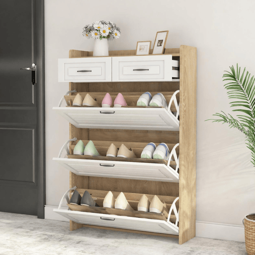 Sapateira de painel de partÃculas com 3 tabuleiros,natural+branco Sapateira de painel de partÃculas com 3 tabuleiros,natural+branco