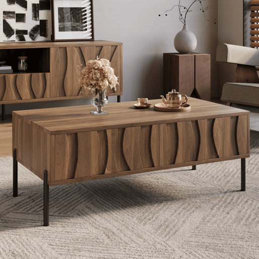 Mesa de centro 105x55x41 cm - estilo retro moderno - natural