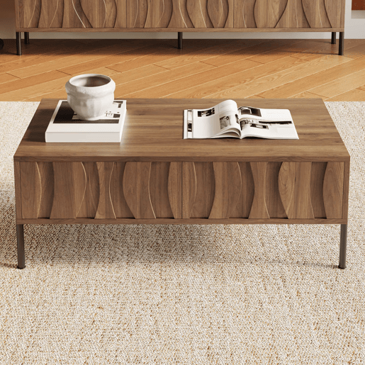 Mesa de centro 105x55x41 cm - estilo retro moderno - natural