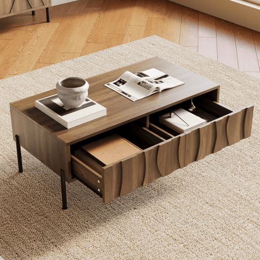 Mesa de centro 105x55x41 cm - estilo retro moderno - natural