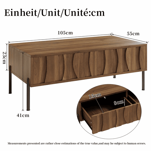 Mesa de centro 105x55x41 cm - estilo retro moderno - natural