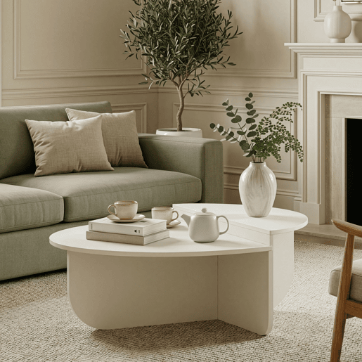 Mesa de centro Tondesdaslo com tampo duplo semi-circular 90x90x35 cm Branco en.casa