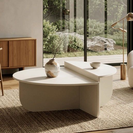 Mesa de centro Tondesdaslo com tampo duplo semi-circular 90x90x35 cm Branco en.casa
